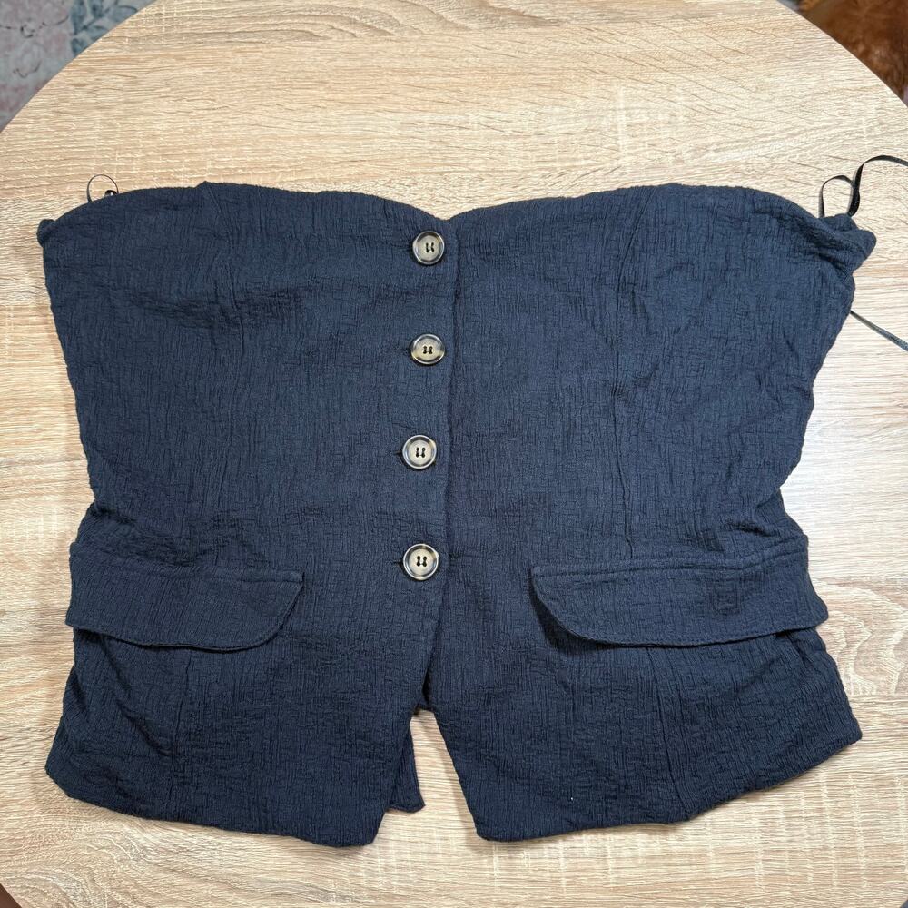 Anthropologie womens navy tube top button size xl trendy summer